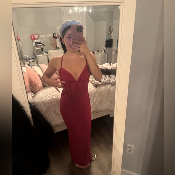 House of CB Wine Mesh Bodycon Midi Dress - Picture 3 of 8